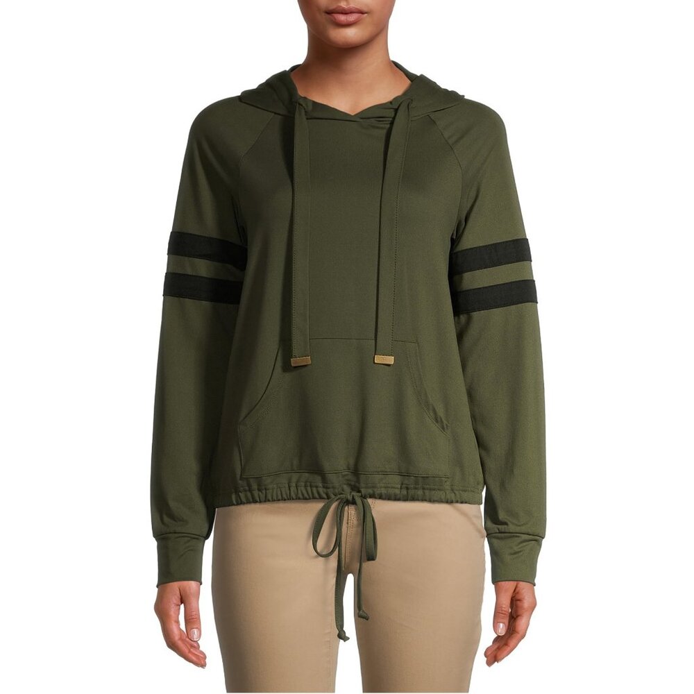 Juniors No Boundaries Cinched Waist Varsity Hoodie Olive Size S M L XL XXL NWT